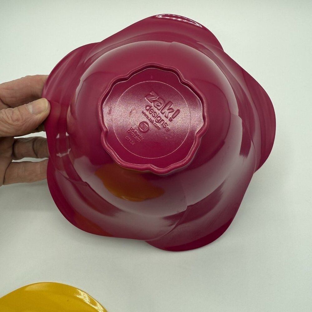 ZAK! Designs Mixing Bowls Nesting Melamine Flower Shaped 3 Pc Set EUC YellowPink - Picture 8 of 10